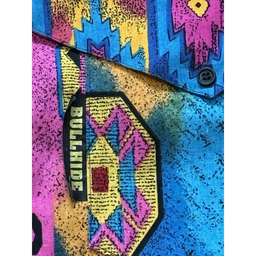 VTG 1990's Western Cowboy Rodeo Neon Loud Funky Print Bullhide Garth USA‎ Sz M - Picture 9 of 12